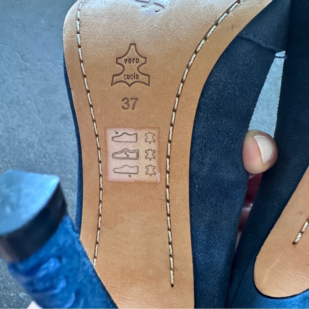ALICE + OLIVIA Dina Navy Blue Suede Heels‎ Sz 37 - Picture 12 of 12